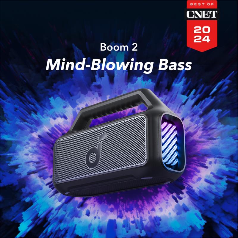 Soundcore Boom 2 Outdoor Speaker - 80W Booming Bass, IPX7 Waterproof, RGB Lights, 24H Playtime, Custom EQ, Bluetooth 5.3, USB-C - Audio - 1